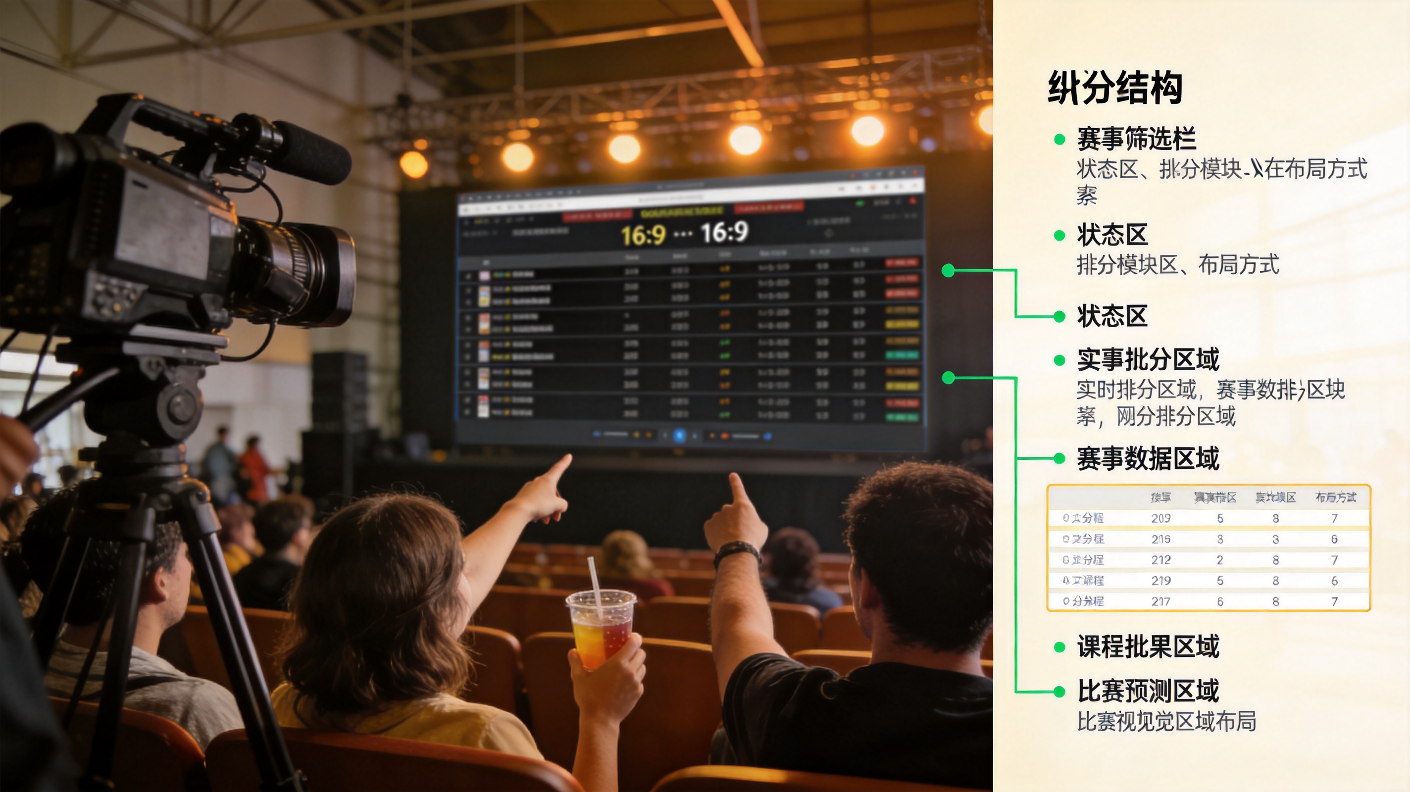 比分网首页比分数据看板的结构示意，展示赛事筛选、状态标签与比分字段的布局方式